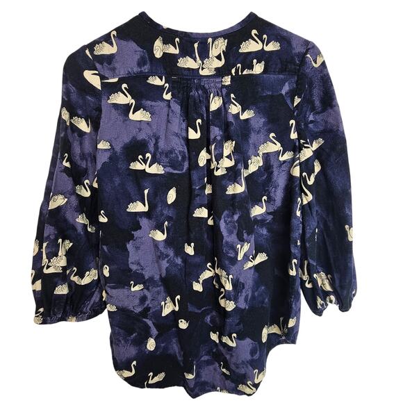 Anthropologie Maeve Womens Bethesda Swan Print Flannel Shirt Size S Whimsical - Picture 9 of 10